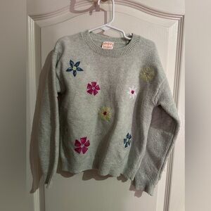 jumping beans Light Gray Crewneck Sweater with Floral Embroidery